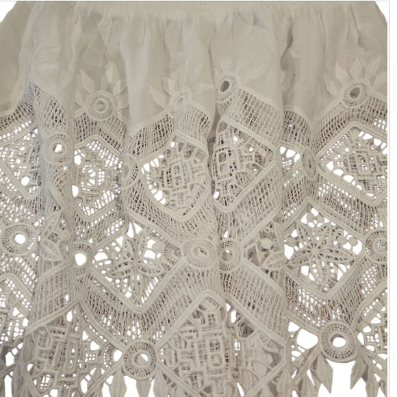 Ramy Brook Swim Cover Up Skirt White Lace Detail And Smocked Waist Mini Skirt - Picture 10 of 11